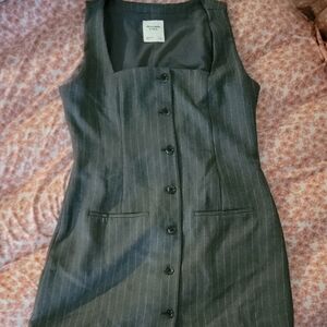 Abercrombie & Fitch Charcoal Pinstripe Midi Dress